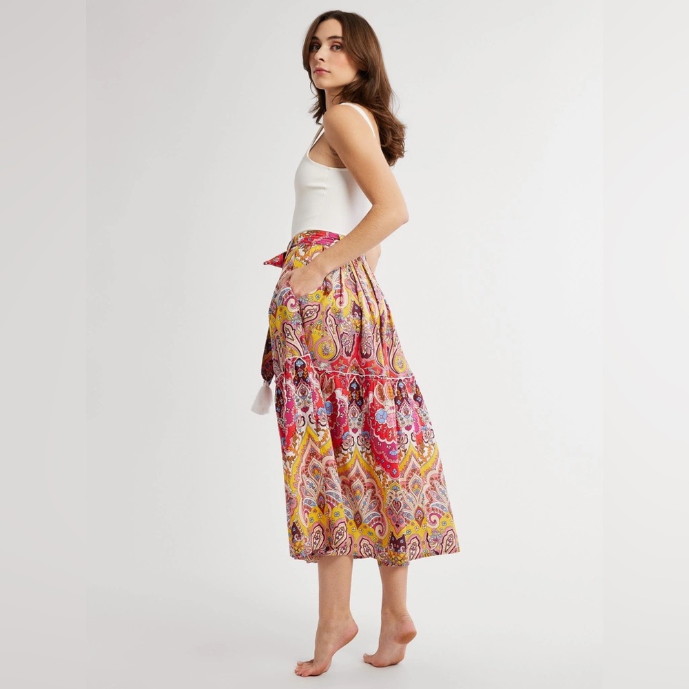 Anthropologie Mille Françoise Zanzibar Midi Skirt | Bright Floral Boho Skirt - Picture 4 of 16